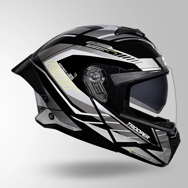 GUB STUDDS Trooper D4 Race Decor ISI AND DOT Certified Glossy Finish Filp - Up Full Face Helmet for Men and Women with Sun Visor