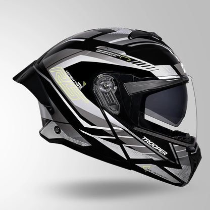 STUDDS Trooper D4 Race Decor ISI AND DOT Certified Glossy Finish Filp - Up Full Face Helmet for Men and Women with Sun Visor