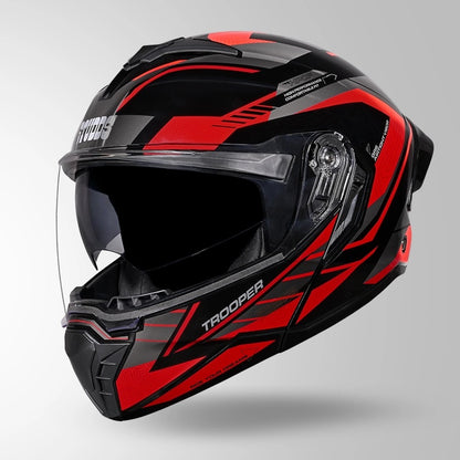 STUDDS Trooper D4 Race Decor ISI AND DOT Certified Glossy Finish Filp - Up Full Face Helmet for Men and Women with Sun Visor