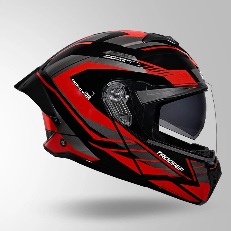 GUB STUDDS Trooper D4 Race Decor ISI AND DOT Certified Glossy Finish Filp - Up Full Face Helmet for Men and Women with Sun Visor