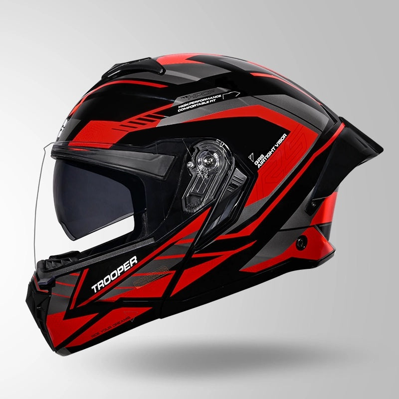 GUB STUDDS Trooper D4 Race Decor ISI AND DOT Certified Glossy Finish Filp - Up Full Face Helmet for Men and Women with Sun Visor