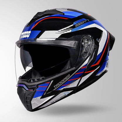 STUDDS Trooper D4 Race Decor ISI AND DOT Certified Glossy Finish Filp - Up Full Face Helmet for Men and Women with Sun Visor