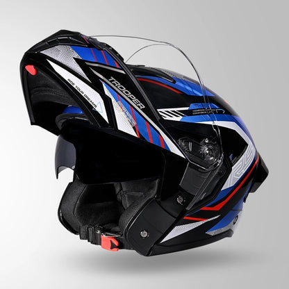 STUDDS Trooper D4 Race Decor ISI AND DOT Certified Glossy Finish Filp - Up Full Face Helmet for Men and Women with Sun Visor