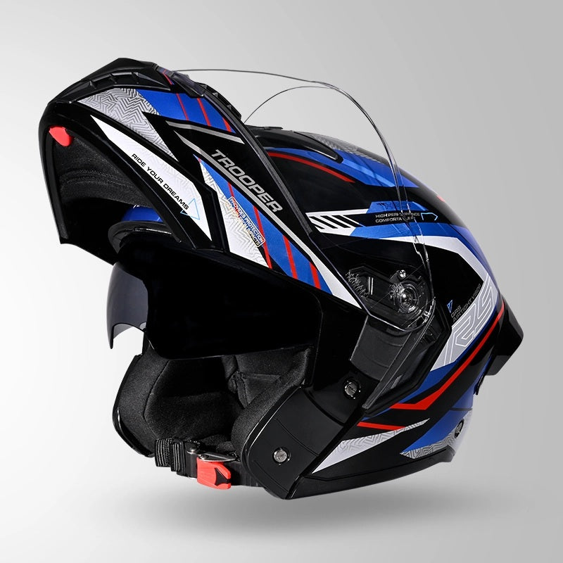 GUB STUDDS Trooper D4 Race Decor ISI AND DOT Certified Glossy Finish Filp - Up Full Face Helmet for Men and Women with Sun Visor