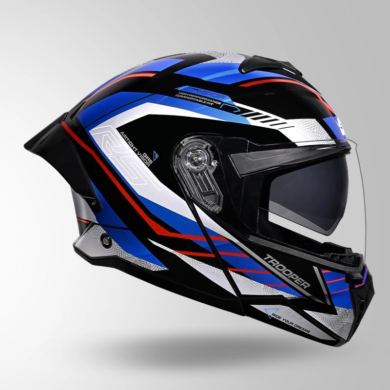 GUB STUDDS Trooper D4 Race Decor ISI AND DOT Certified Glossy Finish Filp - Up Full Face Helmet for Men and Women with Sun Visor