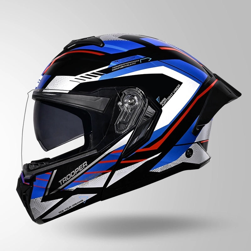 GUB STUDDS Trooper D4 Race Decor ISI AND DOT Certified Glossy Finish Filp - Up Full Face Helmet for Men and Women with Sun Visor