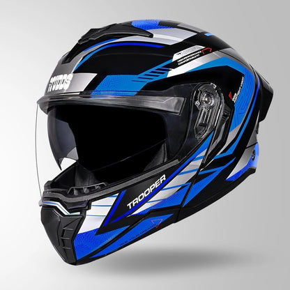 STUDDS Trooper D4 Race Decor ISI AND DOT Certified Glossy Finish Filp - Up Full Face Helmet for Men and Women with Sun Visor