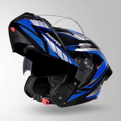 STUDDS Trooper D4 Race Decor ISI AND DOT Certified Glossy Finish Filp - Up Full Face Helmet for Men and Women with Sun Visor