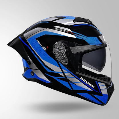STUDDS Trooper D4 Race Decor ISI AND DOT Certified Glossy Finish Filp - Up Full Face Helmet for Men and Women with Sun Visor