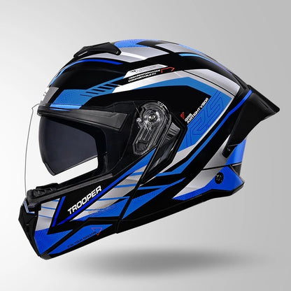 STUDDS Trooper D4 Race Decor ISI AND DOT Certified Glossy Finish Filp - Up Full Face Helmet for Men and Women with Sun Visor