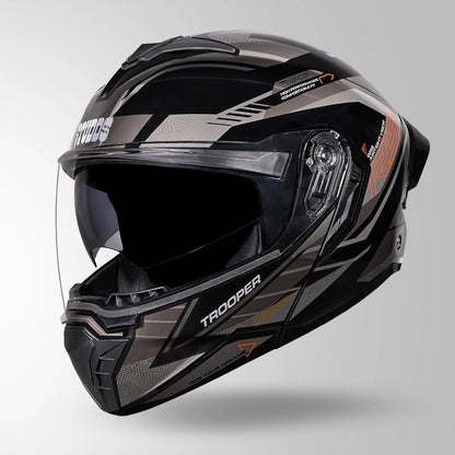 STUDDS Trooper D4 Race Decor ISI AND DOT Certified Glossy Finish Filp - Up Full Face Helmet for Men and Women with Sun Visor