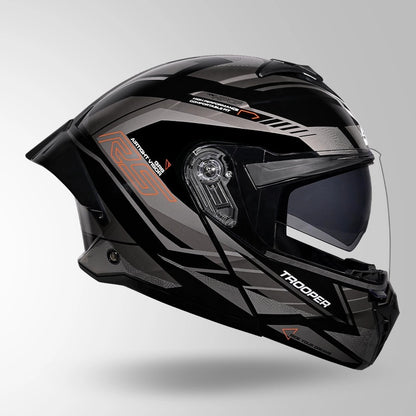 STUDDS Trooper D4 Race Decor ISI AND DOT Certified Glossy Finish Filp - Up Full Face Helmet for Men and Women with Sun Visor