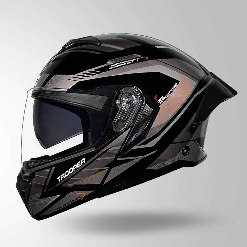 GUB STUDDS Trooper D4 Race Decor ISI AND DOT Certified Glossy Finish Filp - Up Full Face Helmet for Men and Women with Sun Visor