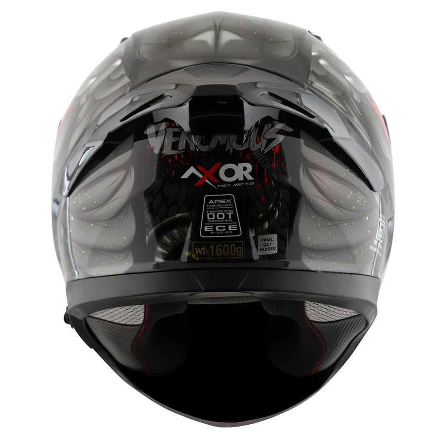 Axor Apex Venomous ISI ECE DOT Certified Full Face Dual Visor Helmet for Men and Women with Pinlock Fitted Outer Clear Visor and Inner Smoke Sun Visor