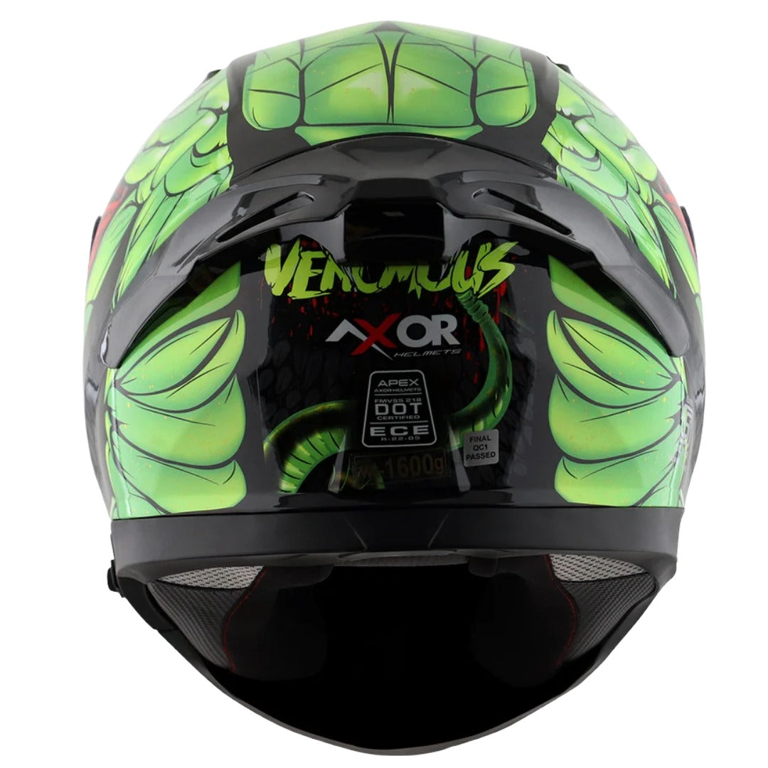 Axor Apex Venomous ISI ECE DOT Certified Full Face Dual Visor Helmet for Men and Women with Pinlock Fitted Outer Clear Visor and Inner Smoke Sun Visor