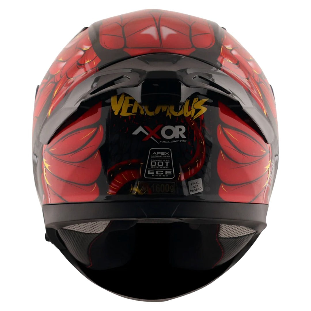 Axor Apex Venomous ISI ECE DOT Certified Full Face Dual Visor Helmet for Men and Women with Pinlock Fitted Outer Clear Visor and Inner Smoke Sun Visor