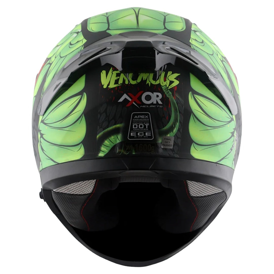 Axor Apex Venomous ISI ECE DOT Certified Full Face Dual Visor Helmet for Men and Women with Pinlock Fitted Outer Clear Visor and Inner Smoke Sun Visor
