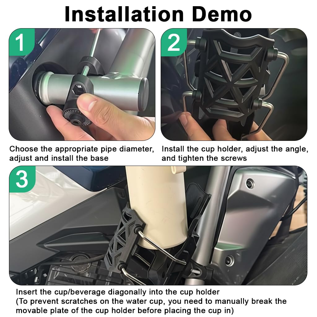 Motorcycle Bottle Holder – Silicone Adaptive Folding Cup Holder with 360° Rotatable Mount, Secure Fit for Bikes & Scooters