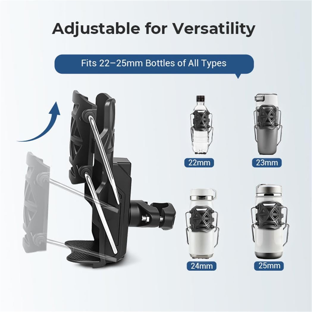 Motorcycle Bottle Holder – Silicone Adaptive Folding Cup Holder with 360° Rotatable Mount, Secure Fit for Bikes & Scooters