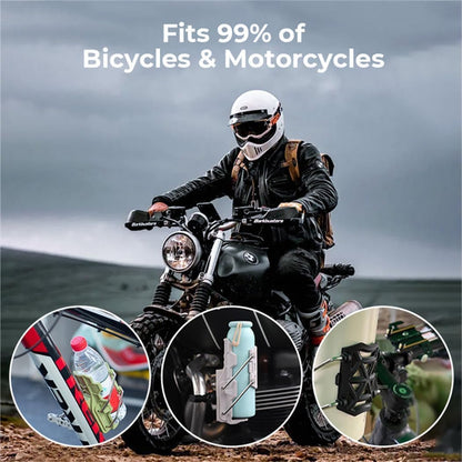 Motorcycle Bottle Holder – Silicone Adaptive Folding Cup Holder with 360° Rotatable Mount, Secure Fit for Bikes & Scooters