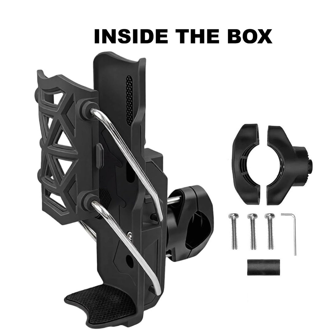 Motorcycle Bottle Holder – Silicone Adaptive Folding Cup Holder with 360° Rotatable Mount, Secure Fit for Bikes & Scooters
