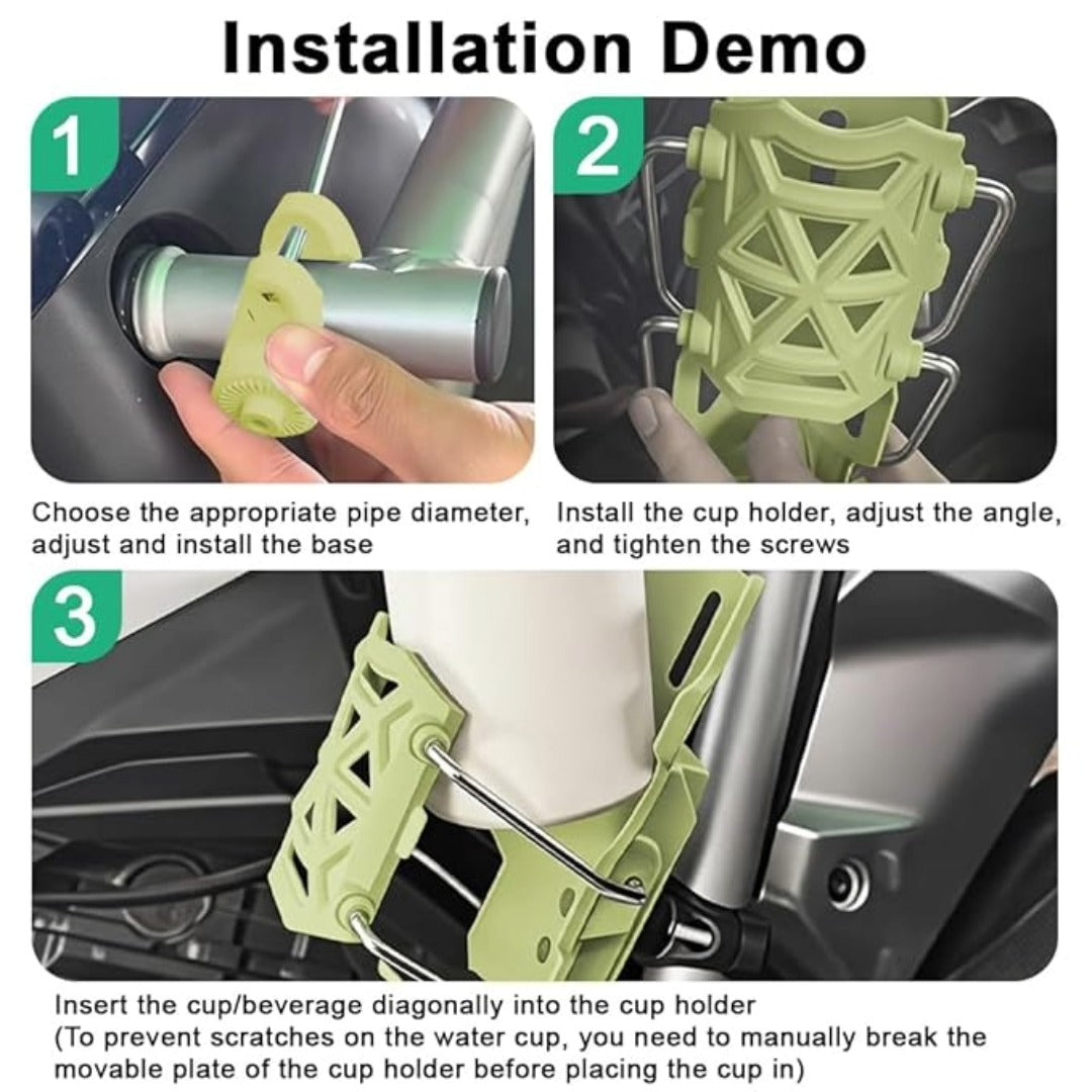 Motorcycle Bottle Holder – Silicone Adaptive Folding Cup Holder with 360° Rotatable Mount, Secure Fit for Bikes & Scooters