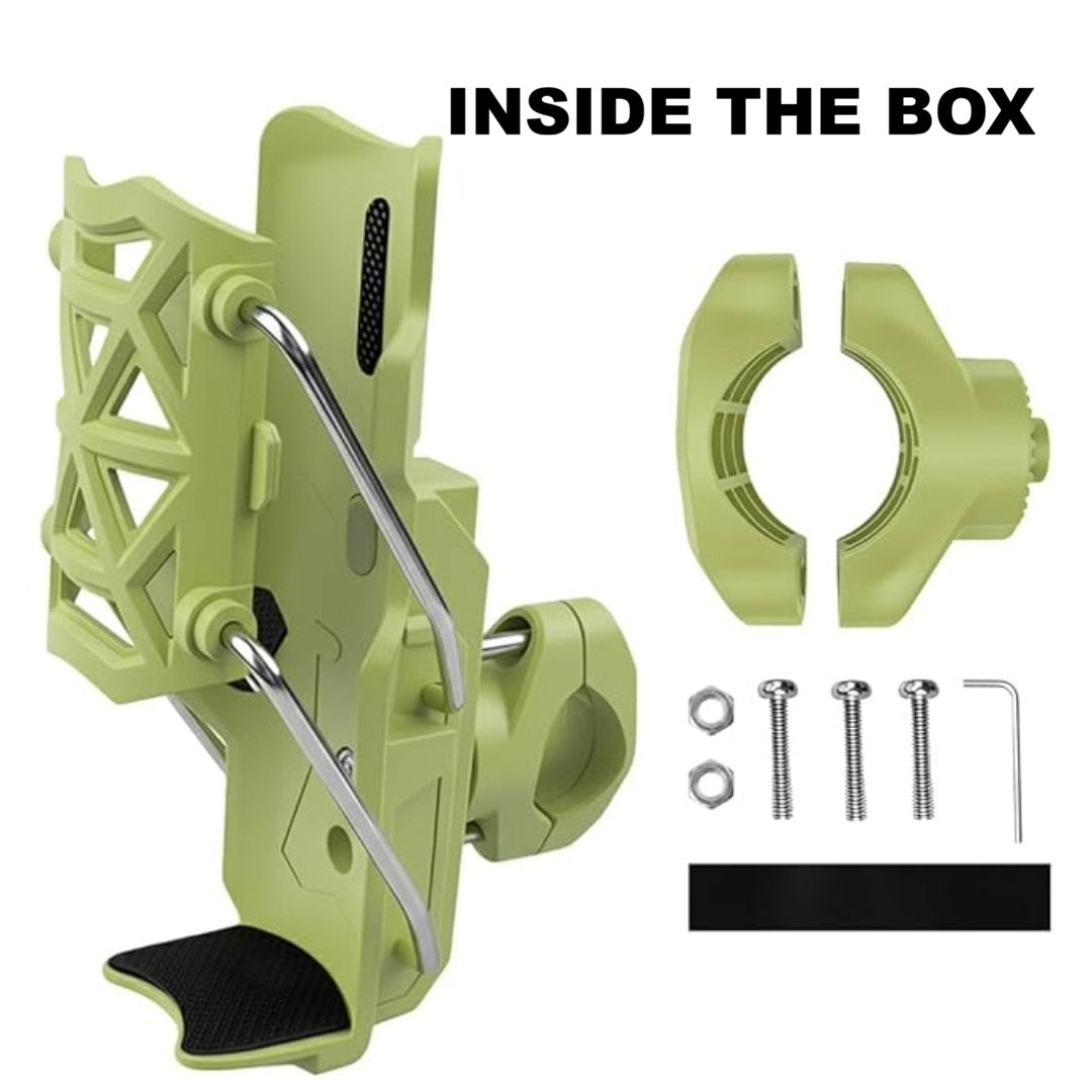 Motorcycle Bottle Holder – Silicone Adaptive Folding Cup Holder with 360° Rotatable Mount, Secure Fit for Bikes & Scooters