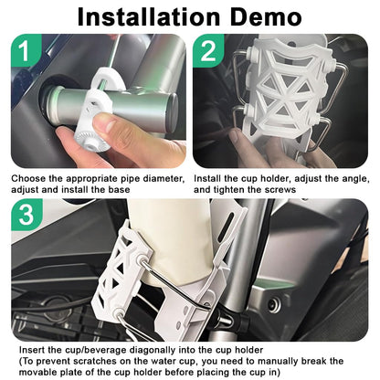 Motorcycle Bottle Holder – Silicone Adaptive Folding Cup Holder with 360° Rotatable Mount, Secure Fit for Bikes & Scooters