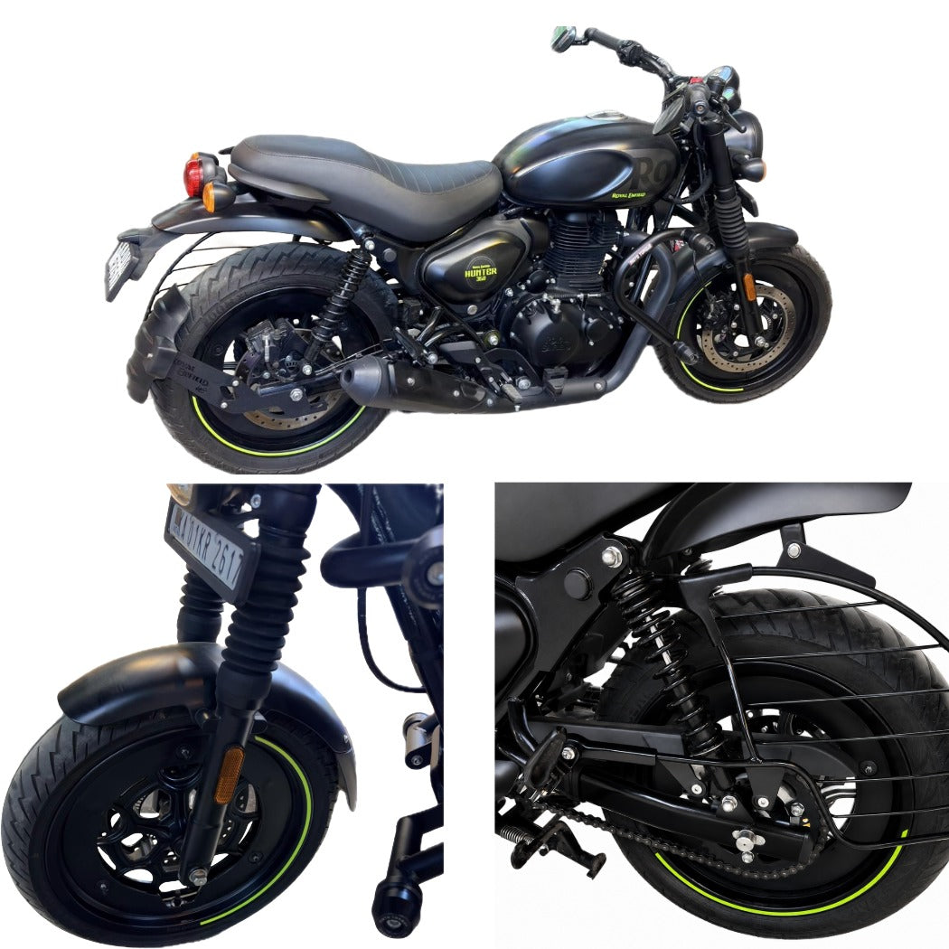 Front & Rear 16 Inch Pro Disc Wheel Cover Fairing Kit Compatible with ROYAL ENFILED Hunter 350 | ABS Plastic Bike Wheel Disc Cover Set with Fitting Bolts | Waterproof | Black | Pack of 4Pcs