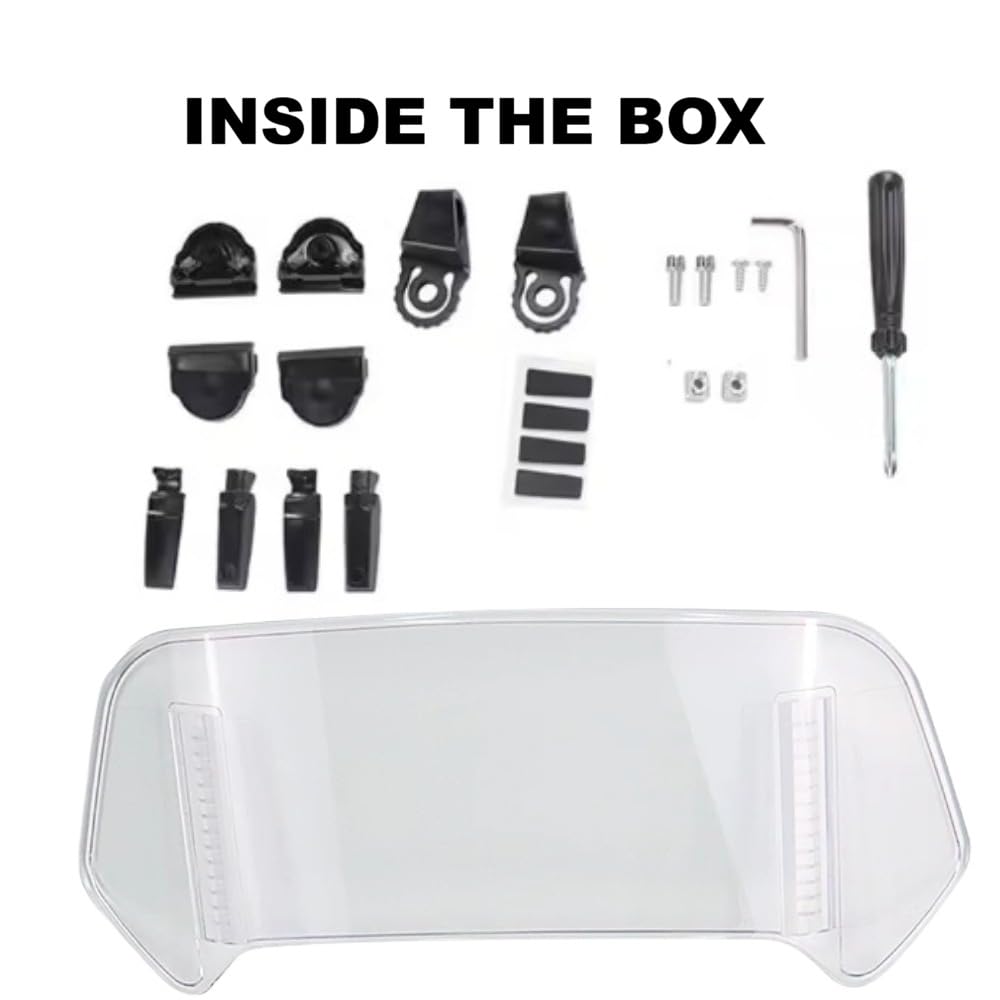 Universal Small Visor Extender for Motorcycle Windshield – Adjustable Spoiler Deflector Wind Deflector, Reduces Wind Noise, Easy Installation (Clear)